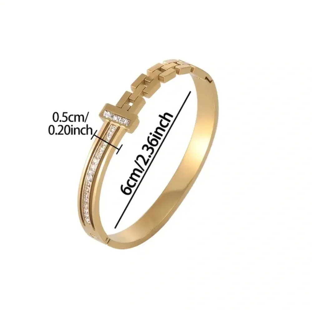 👠 Gold Link Cz Diamond Bangle Bracelet